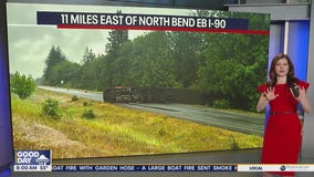 Semi-truck carrying whisky overturns on I-90 in WA