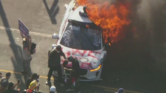 Waymo set on fire in downtown LA