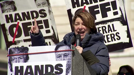 Sen. Klobuchar speaks at Hands Off! protest in St. Paul