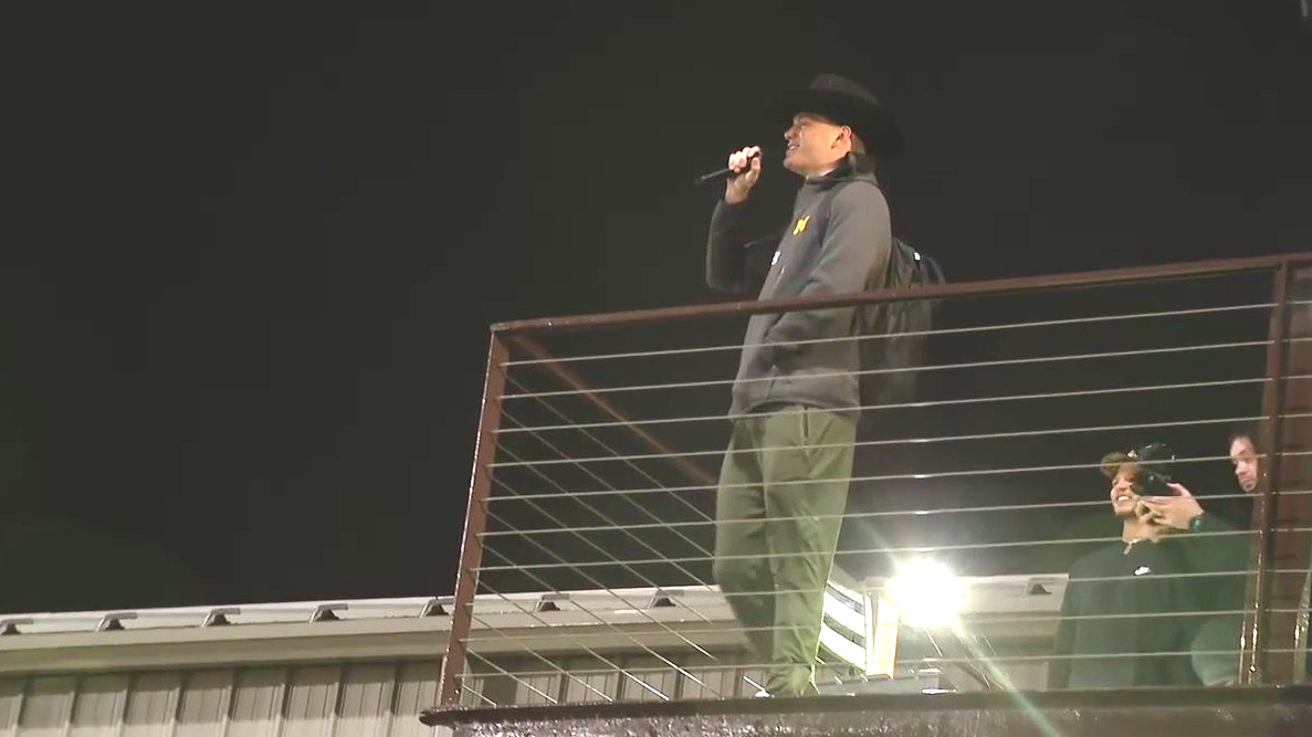 Quarterback JJ McCarthy addresses the crowd's chant of 'One more year'