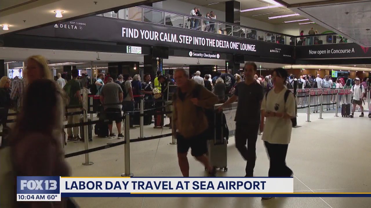 Busy Labor Day travel morning at Sea-Tac Airport