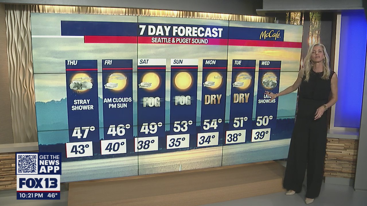 Stray showers on Thursday before a foggy weekend