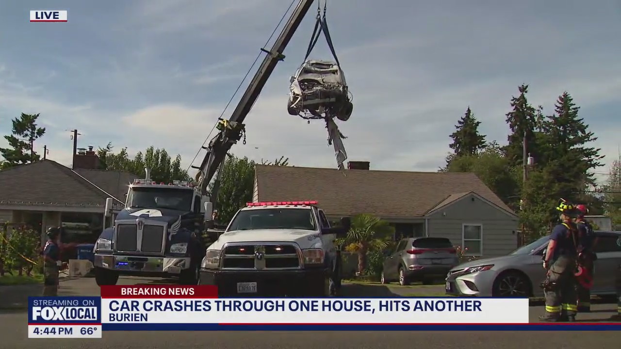 Car crashes through one house, hits another in Burien, WA