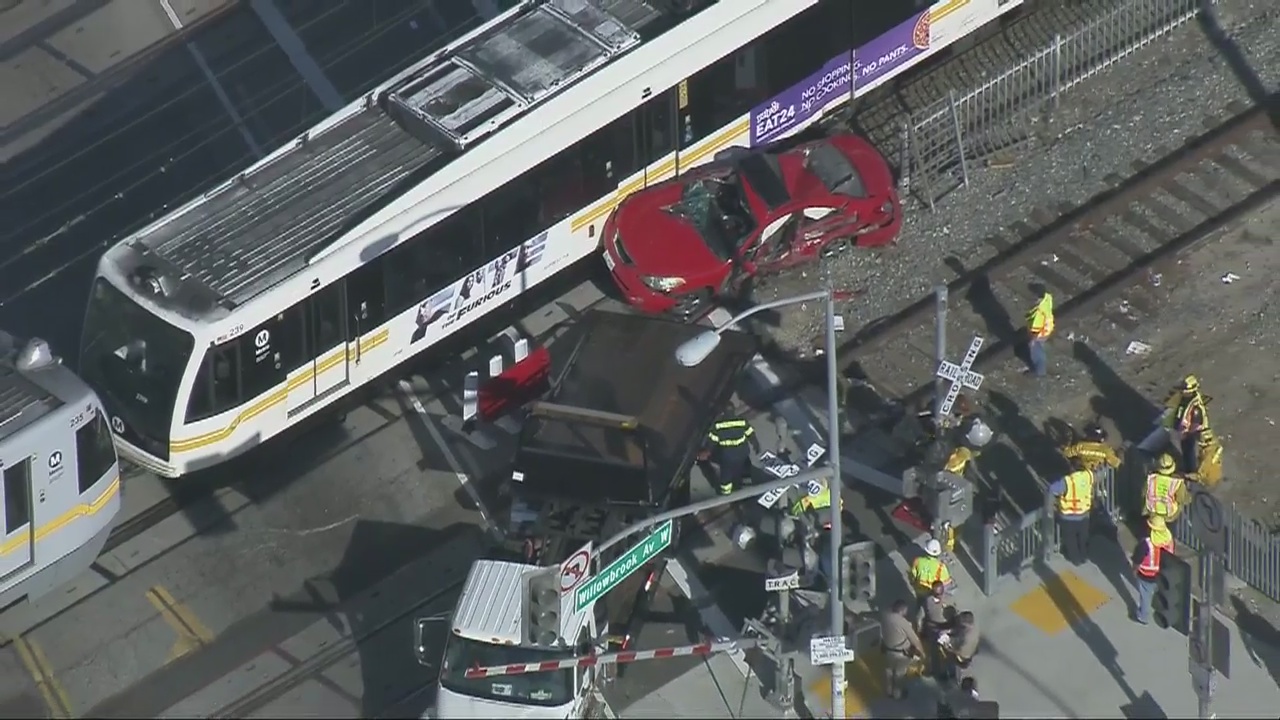 Metro train collides with car in Compton