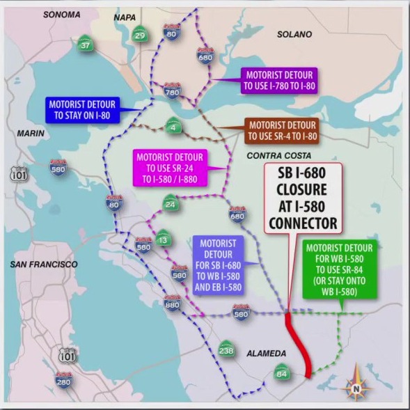 Southbound I-680 in Pleasanton closed