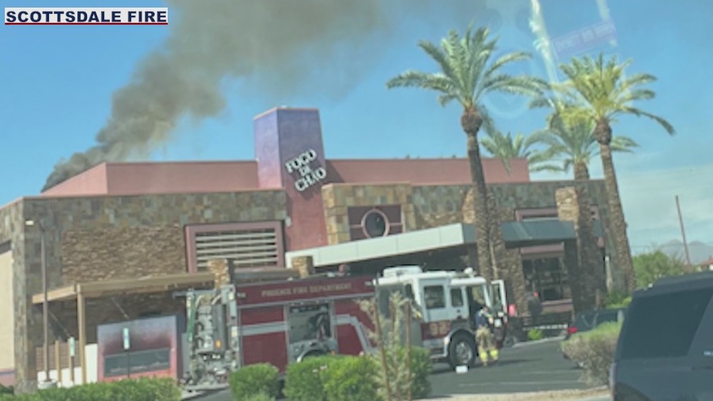 Flames ignite on the roof of Fogo de Chao Brazilian Steakhouse in Scottsdale