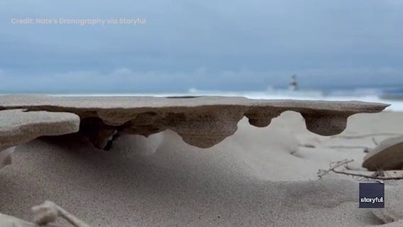 Wind, freeze team up to sculpt rare sand pillars along Lake Michigan