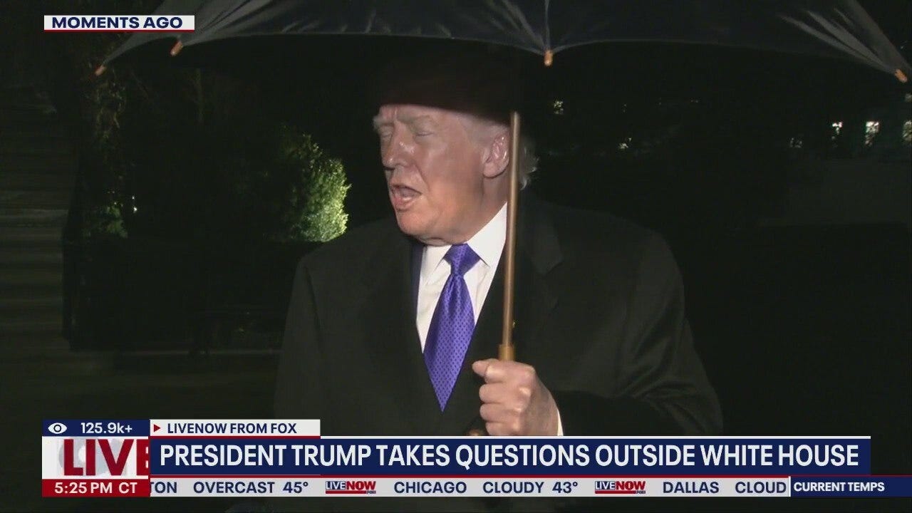 Trump takes questions outside the White House