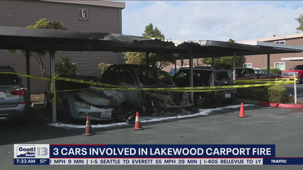 3 cars involved in Lakewood Carport fire | FOX 13 Seattle
