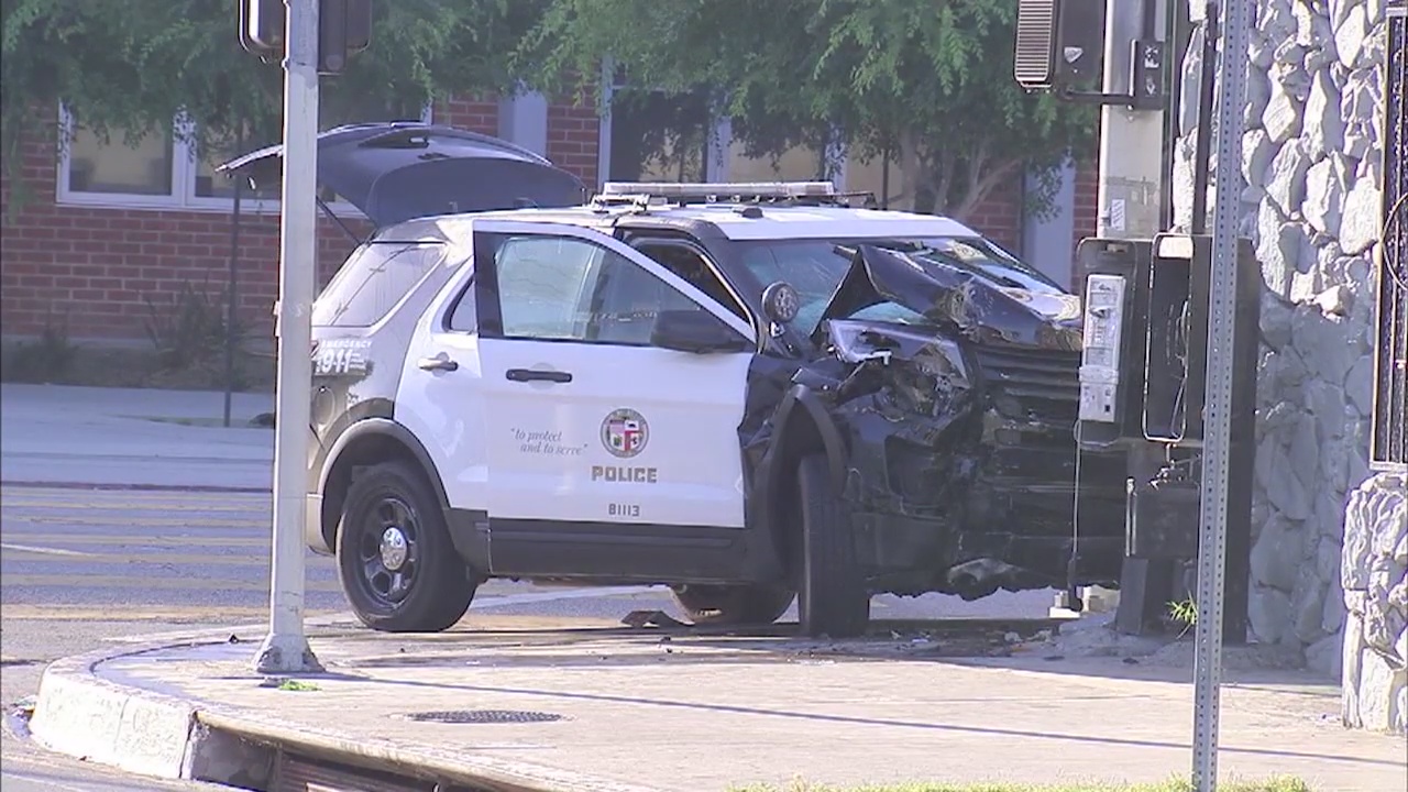 Pursuits of 2 stolen LAPD cruisers end in crashes in South LA