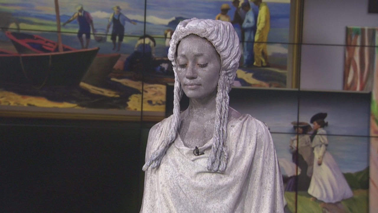 The reveal: Rita Garcia transformed into living sculpture for Pageant of the Masters