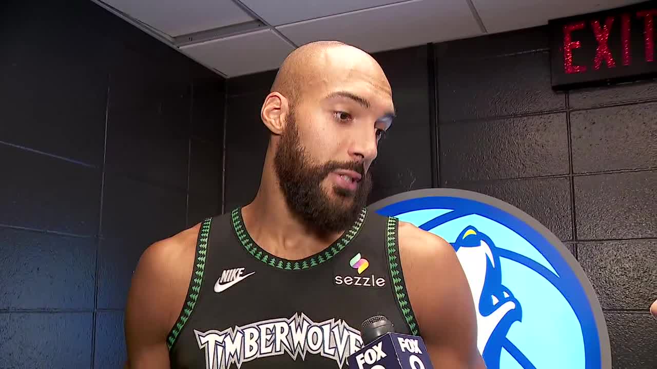 Rudy Gobert reacts after Timberwolves beat Pacers, 114-110