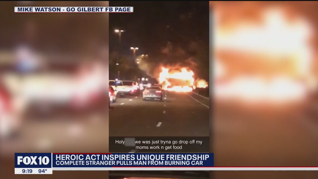 The quick thinking of a stranger helps save man involved in fiery crash