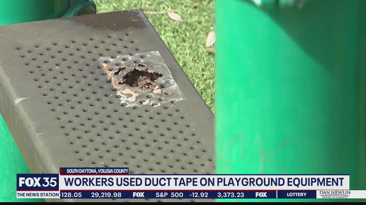 Workers used duct tape on playground equipment