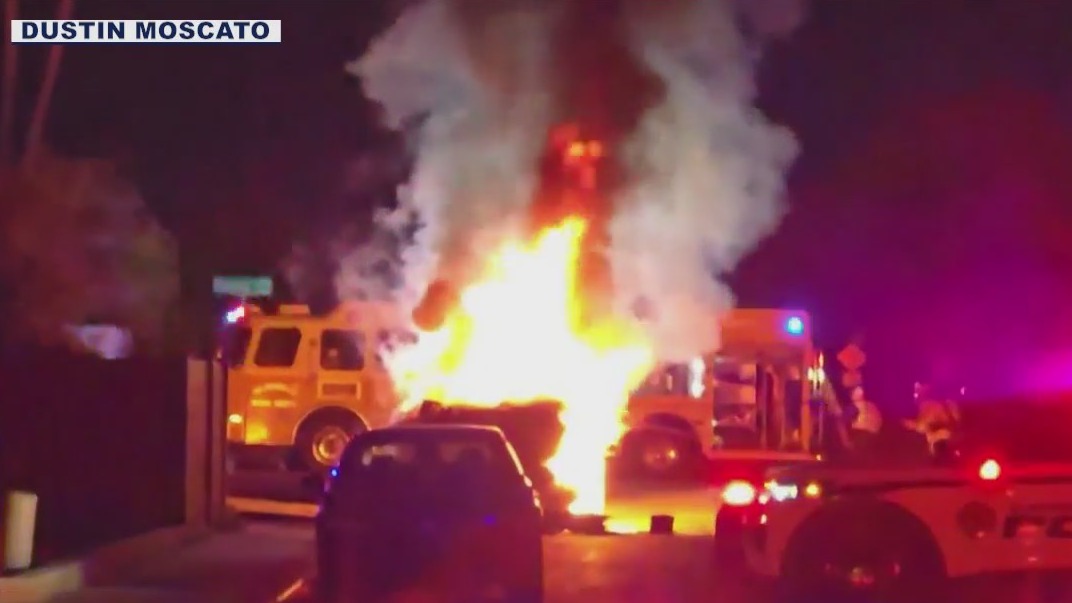 Car bursts into flames after Glendale rollover crash