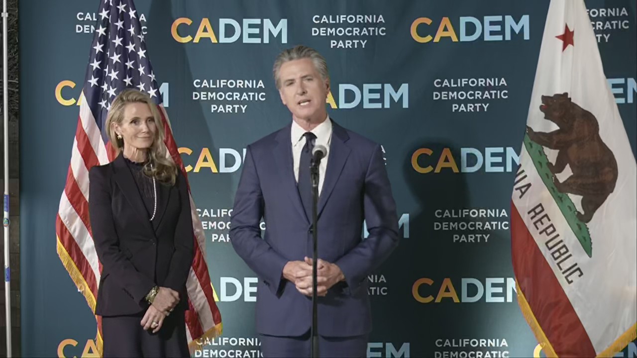 California Gov. Gavin Newsom speaks after voters pass Prop. 50