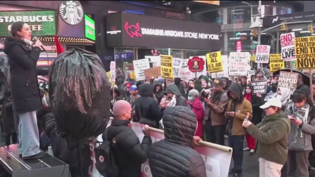 Protesters pack Times Square after judge rules Mahmoud Khalil can be deported