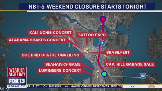 NB I-5 weekend closures in Seattle start Friday night