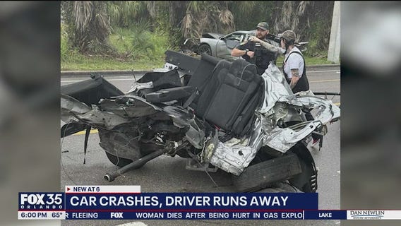 Police search for driver after car splits in two during crash