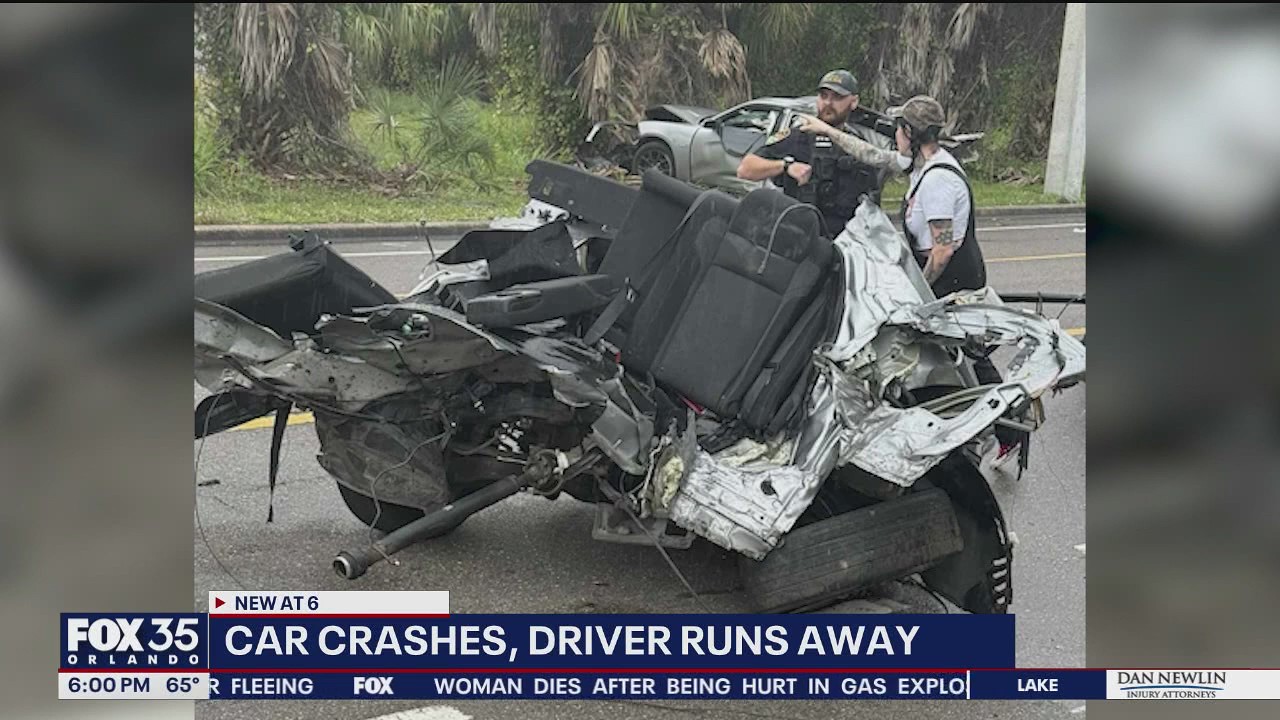 Police search for driver after car splits in two during crash