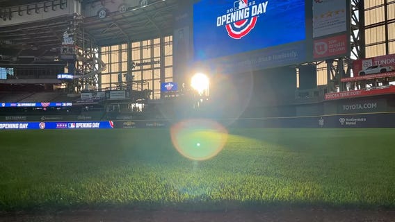 Sun shines on the new outfield at American Family Field