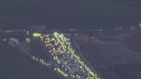 Overturned big rig snarls traffic at I-580 split near Livermore