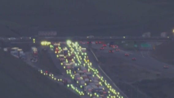 Overturned big rig snarls traffic at I-580 split near Livermore