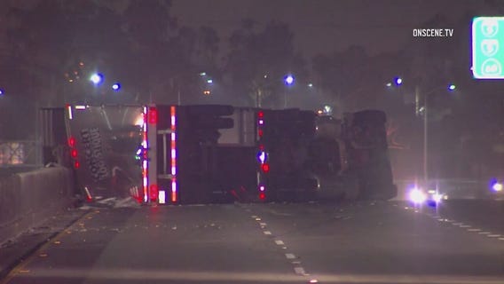 Big rig rolls on EB 10 Freeway in Downtown LA