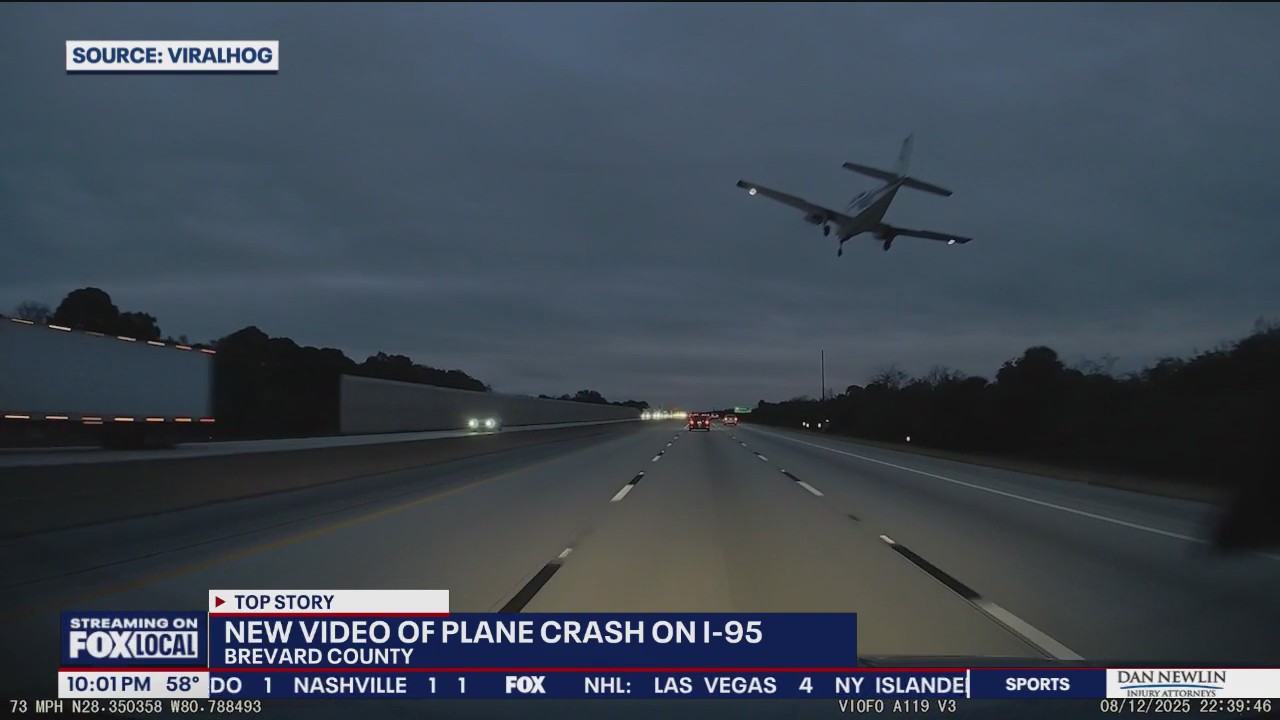 Father, son escape plane crash by seconds while driving down I-95