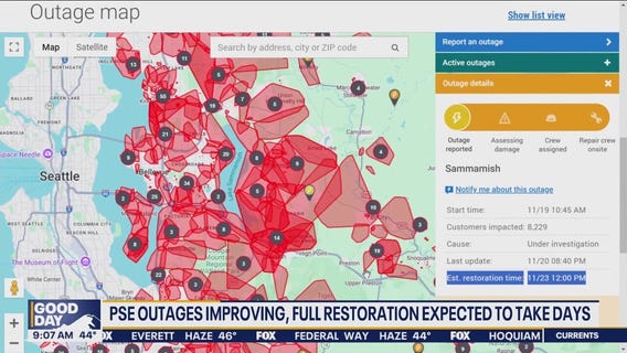 PSE Outages: Full restoration in WA could take days