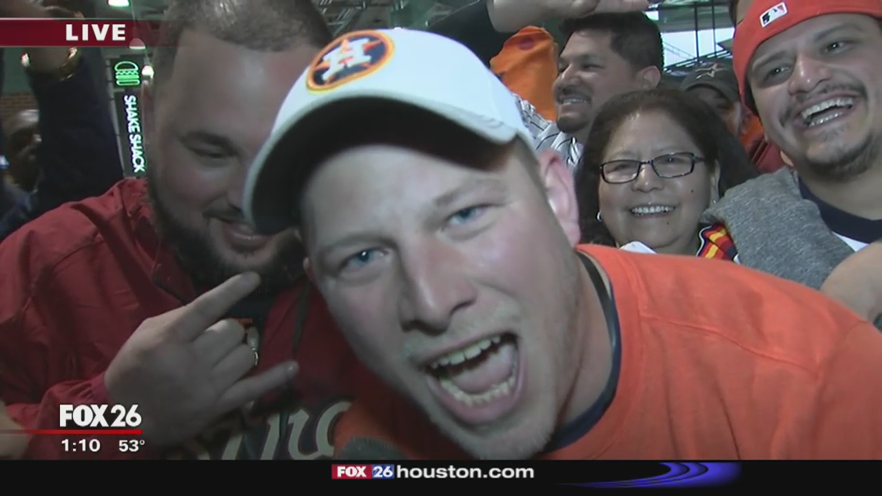 Fans at Minute Maid park celebrate Houston Astros' Game 5 win
