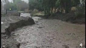 Heavy rain causes raging mud flow in the Lake Elsinore area burned by the Holy Fire
