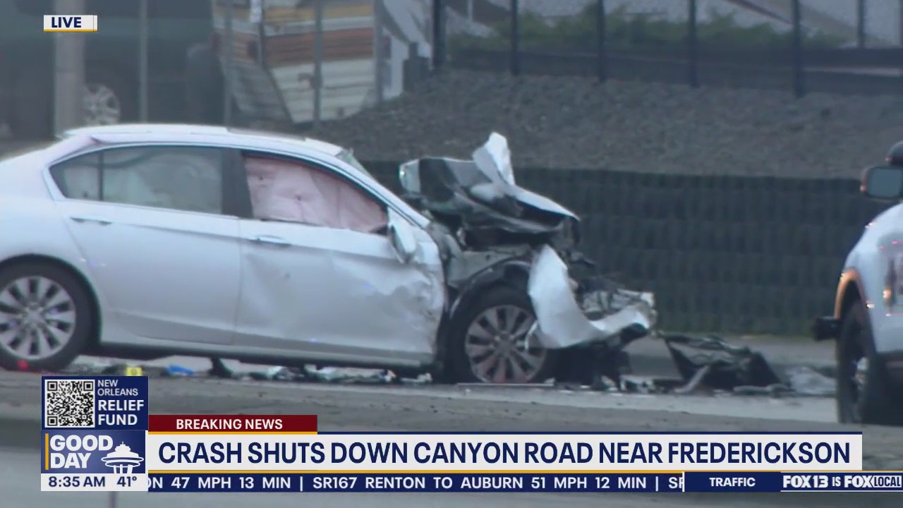 Crash shuts down Canyon Road near Frederickson, WA