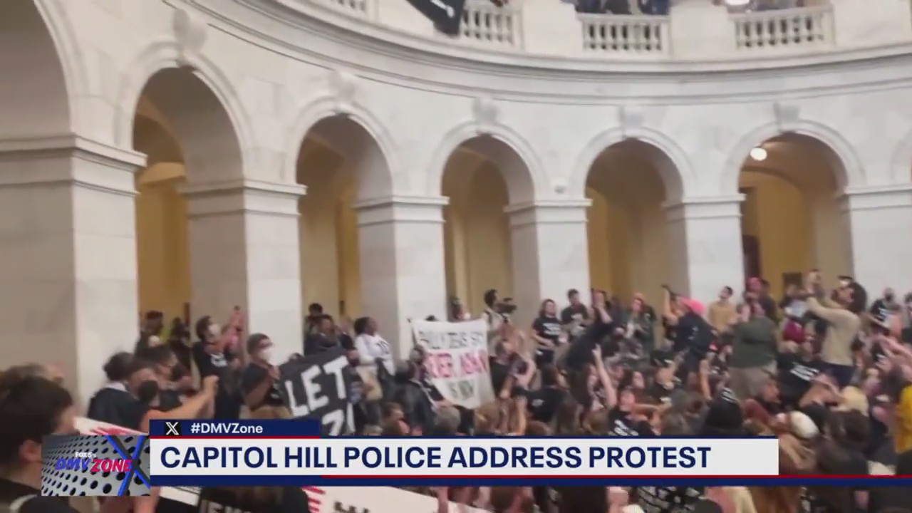 Capitol Hill police address pro-Palestinian protest at the Cannon Rotunda