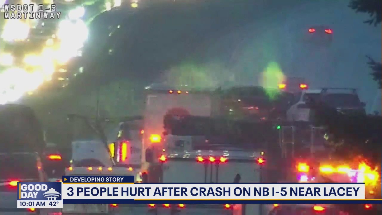 3 people hurt after crash on NB I-5 in Lacey, WA