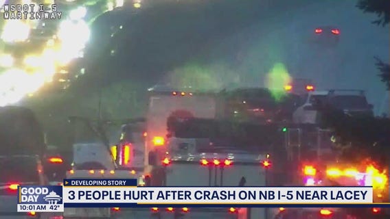 3 people hurt after crash on NB I-5 in Lacey, WA