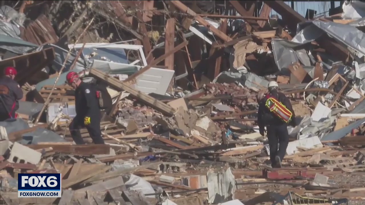Surveying storm damage in Mayfield, Kentucky