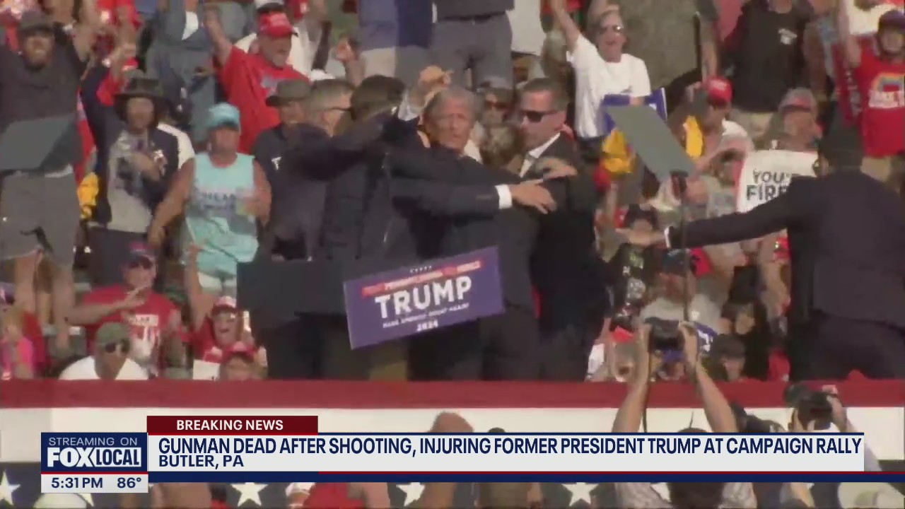 Donald Trump bloodied but "fine" after shooting at rally, campaign says