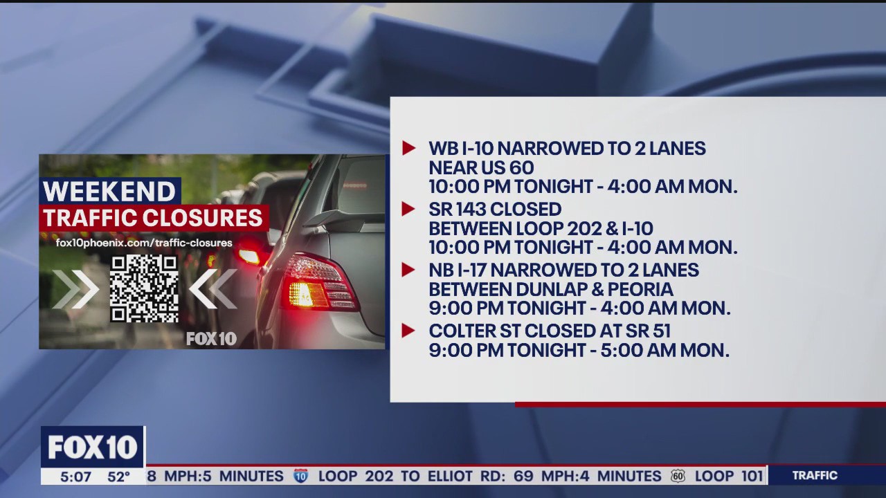 Phoenix weekend freeway closures (Jan. 19-22)