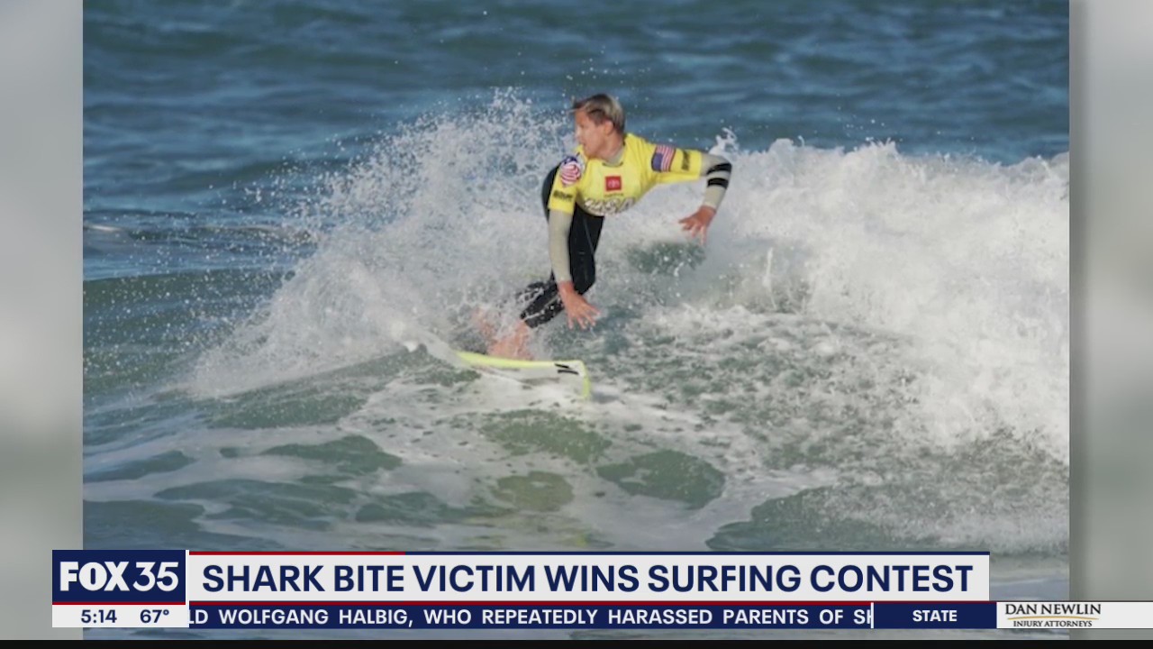 Shark bite victim wins surfing contest