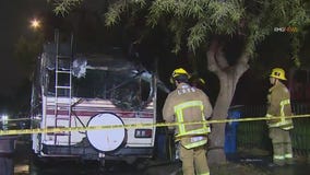 Homicide investigation underway after RV fire in Exposition Park