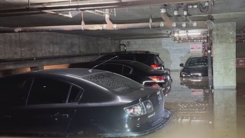 Parking garage in Palms floods after heavy rain