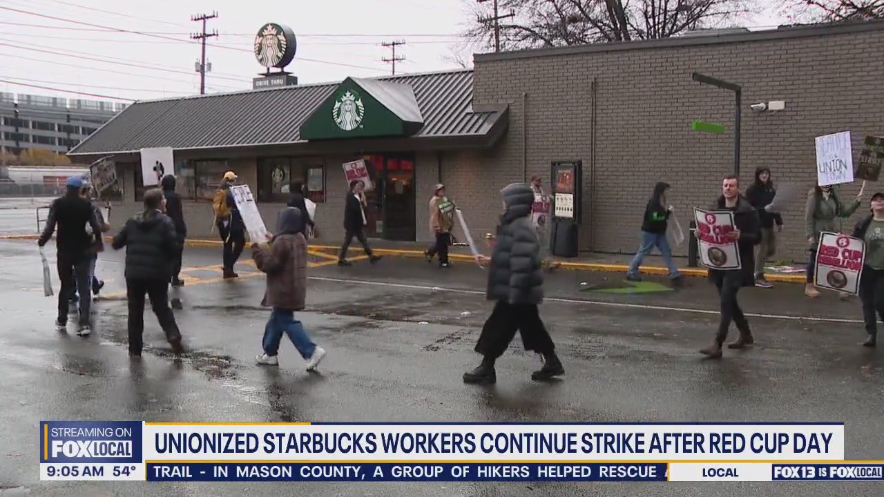Starbucks workers strike nationwide on 'Red Cup Day' demanding better pay