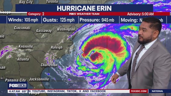 Hurricane Erin: Coastal Flood Warnings issued for mid-Atlantic beaches
