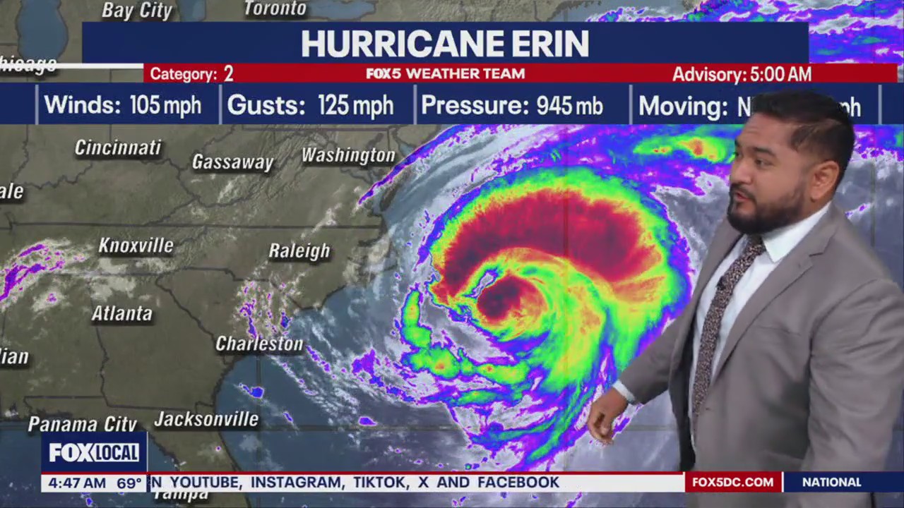 Hurricane Erin: Coastal Flood Warnings issued for mid-Atlantic beaches