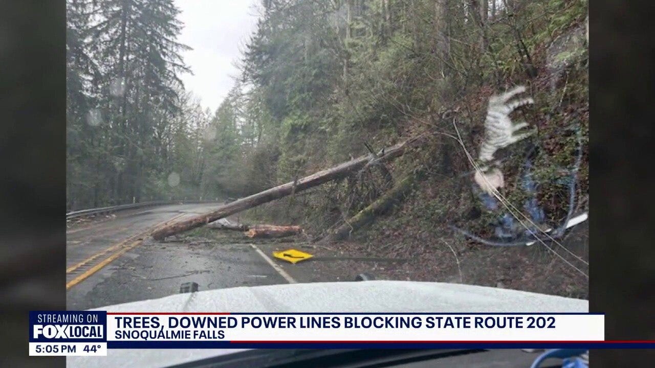 Crews clear downed trees, power lines near Snoqualmie Falls