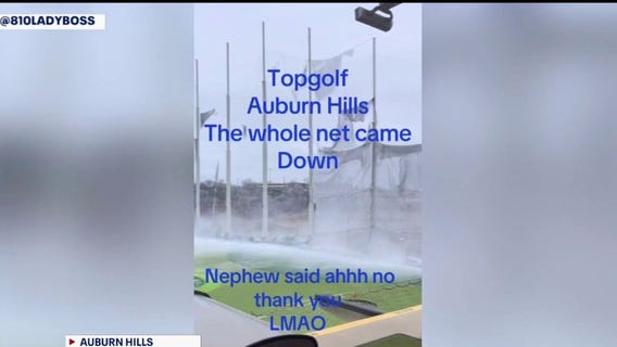 Auburn Hills powerful winds tear down netting at Topgolf