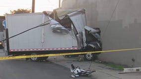 2 hurt after box truck crashes into South LA building