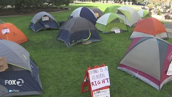 Protest outside Oakland City Hall over treatment of homeless
