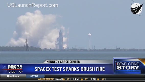 SpaceX test sparks brush fire